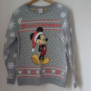 Disney M (Junior's 7-9) Mickey Snowflake Merry Christmas Long Sleeve Sweatshirt